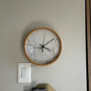 Elegant Marble Look Wall Clock with Wooden Frame